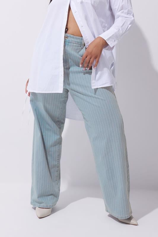 Evans LIMITED COLLECTION Curve Light Blue Pinstripe Wide Leg Jeans