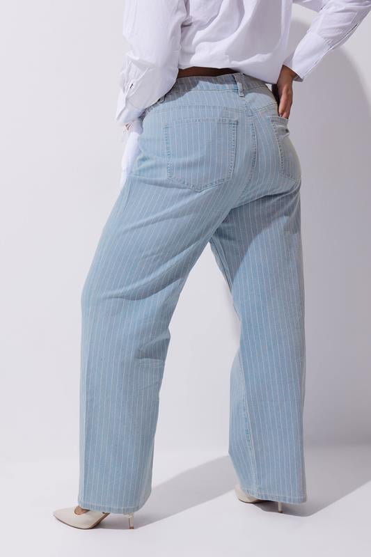 Evans LIMITED COLLECTION Curve Light Blue Pinstripe Wide Leg Jeans