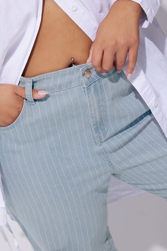 Evans LIMITED COLLECTION Curve Light Blue Pinstripe Wide Leg Jeans