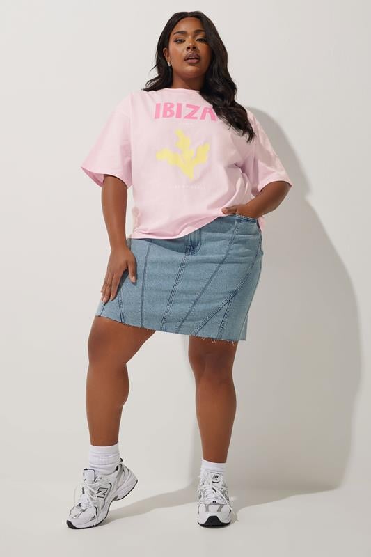 Evans LIMITED COLLECTION Curve Light Blue Seam Detail Denim Mini Skirt