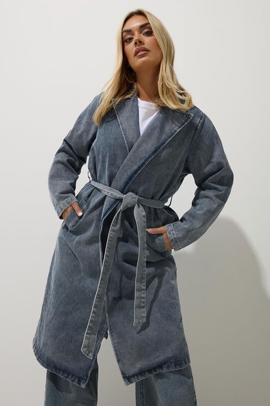Evans LIMITED COLLECTION Curve Mid Blue Belted Denim Trench Coat