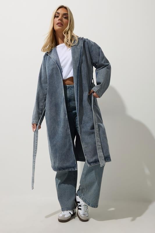 Evans LIMITED COLLECTION Curve Mid Blue Belted Denim Trench Coat