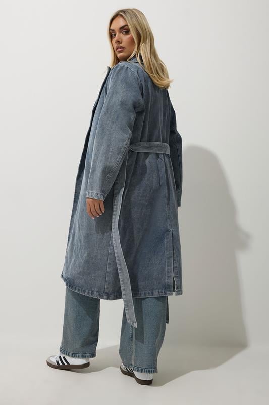 Evans LIMITED COLLECTION Curve Mid Blue Belted Denim Trench Coat