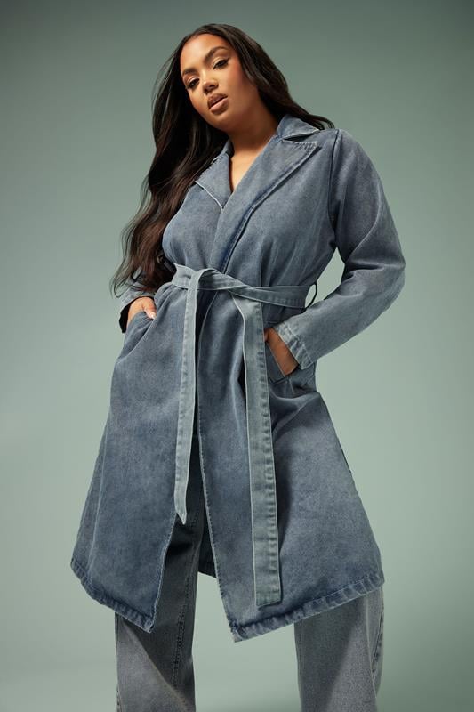 evans LIMITED COLLECTION Curve Mid Blue Belted Denim Trench Coat
