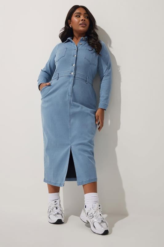Evans LIMITED COLLECTION Curve Mid Blue Denim Midi Shirt Dress