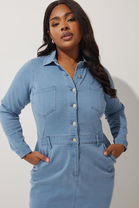 Evans LIMITED COLLECTION Curve Mid Blue Denim Midi Shirt Dress