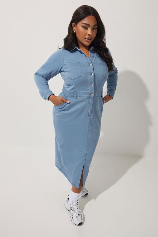 evans LIMITED COLLECTION Curve Mid Blue Denim Midi Shirt Dress