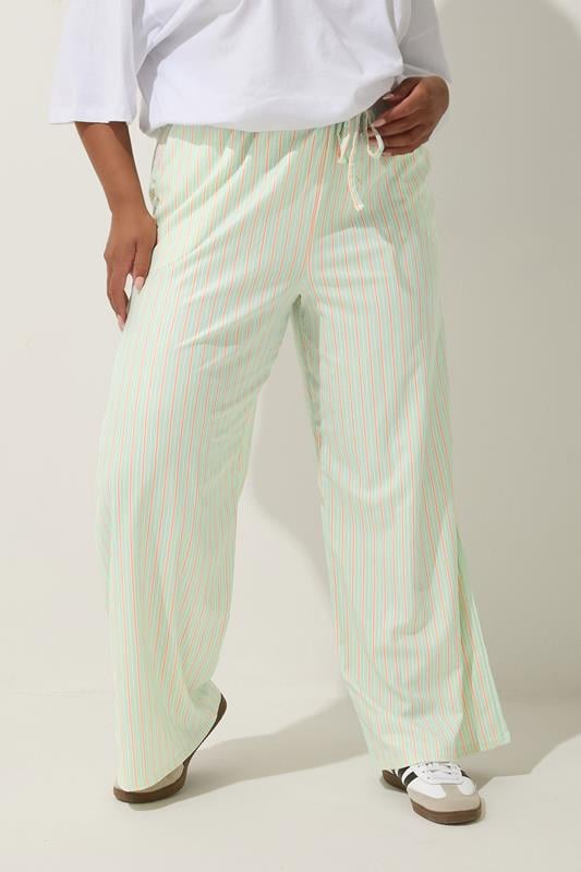 Evans LIMITED COLLECTION Curve Mint Green & Pink Stripe Wide Leg Trousers