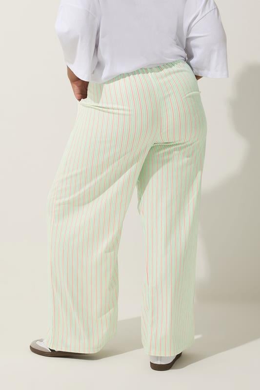 Evans LIMITED COLLECTION Curve Mint Green & Pink Stripe Wide Leg Trousers