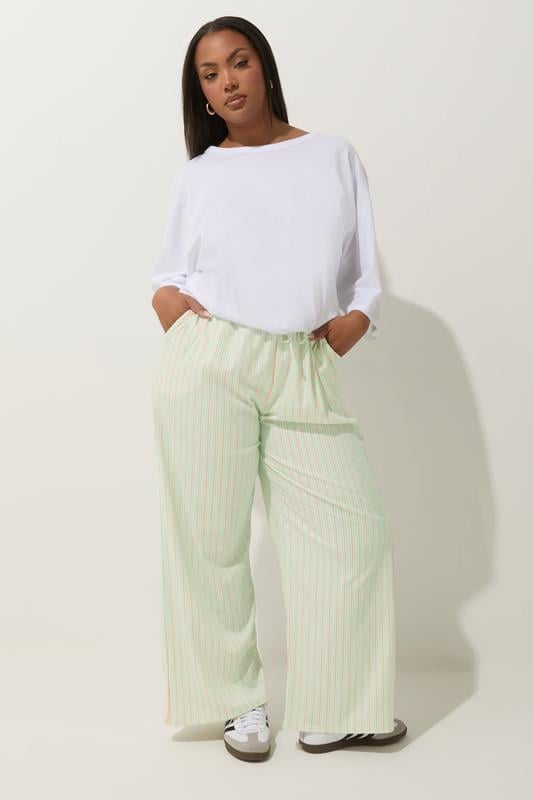 evans LIMITED COLLECTION Curve Mint Green & Pink Stripe Wide Leg Trousers