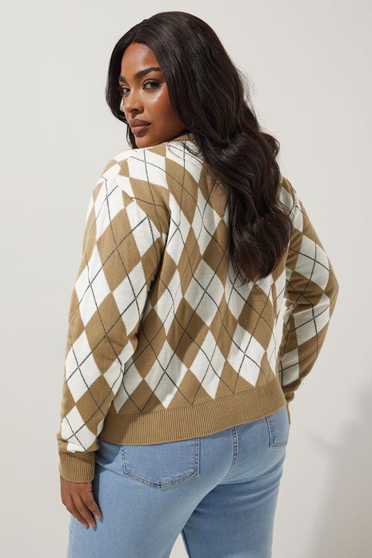 Evans LIMITED COLLECTION Curve Natural Brown Argyle Knitted Cardigan