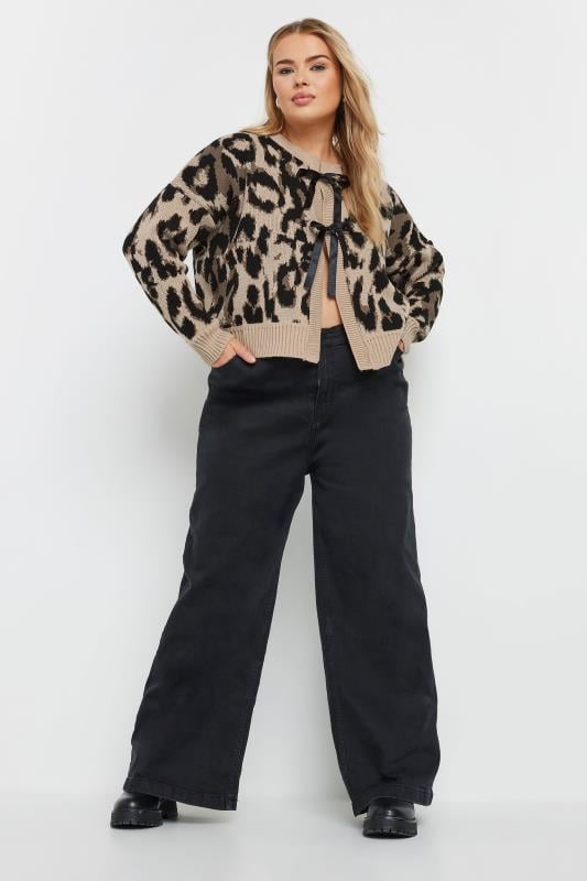 Evans LIMITED COLLECTION Curve Natural Brown Leopard Print Bow Cardigan
