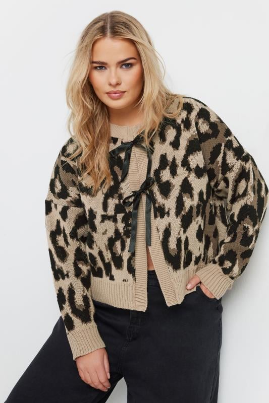 Evans LIMITED COLLECTION Curve Natural Brown Leopard Print Bow Cardigan