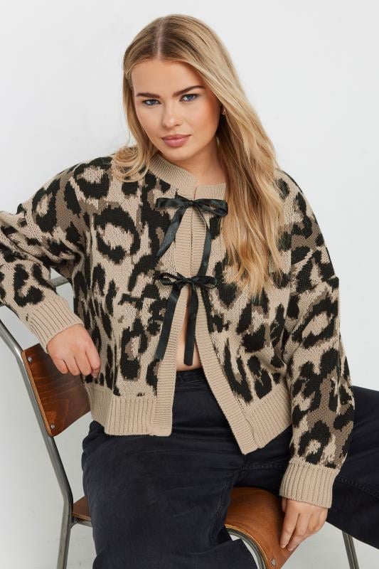 evans LIMITED COLLECTION Curve Natural Brown Leopard Print Bow Cardigan