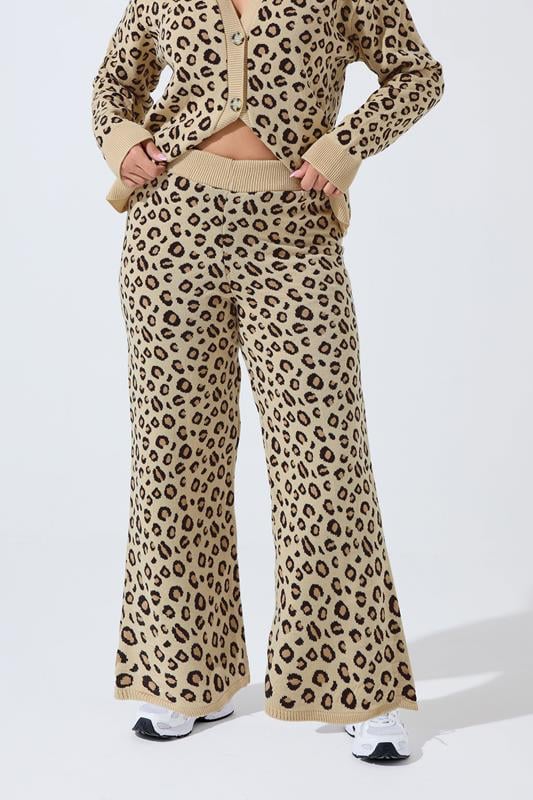 Evans LIMITED COLLECTION Curve Natural Brown Leopard Print Wide Leg Trousers