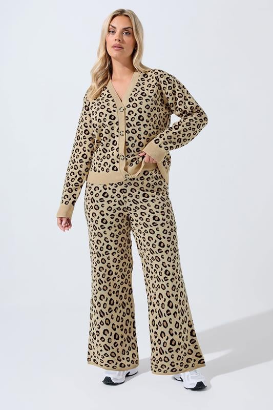 evans LIMITED COLLECTION Curve Natural Brown Leopard Print Wide Leg Trousers