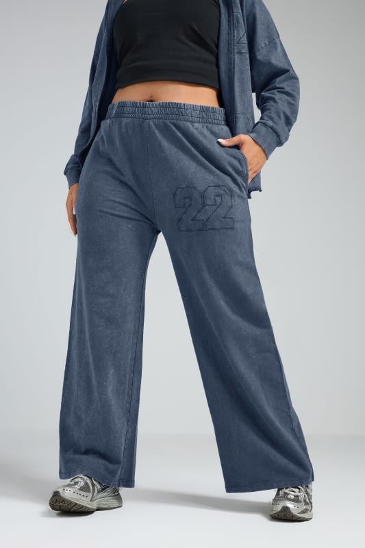 Evans LIMITED COLLECTION Curve Navy Blue '22' Acid Wash Joggers