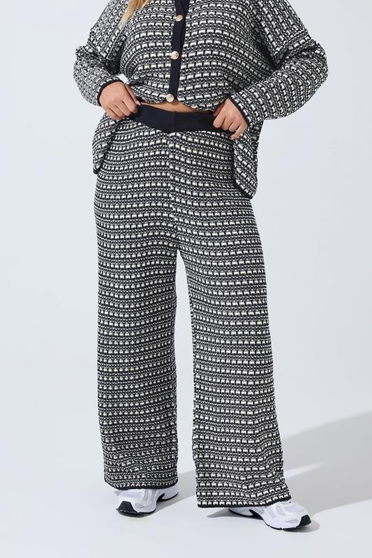 Evans LIMITED COLLECTION Curve Navy Blue Boucle Wide Leg Trousers