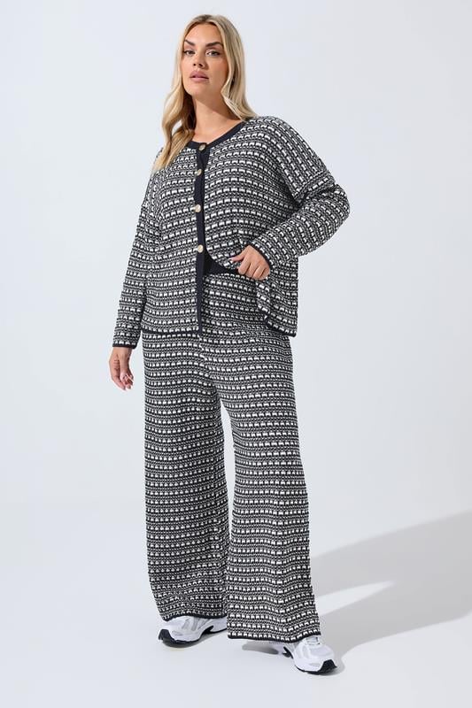 evans LIMITED COLLECTION Curve Navy Blue Boucle Wide Leg Trousers