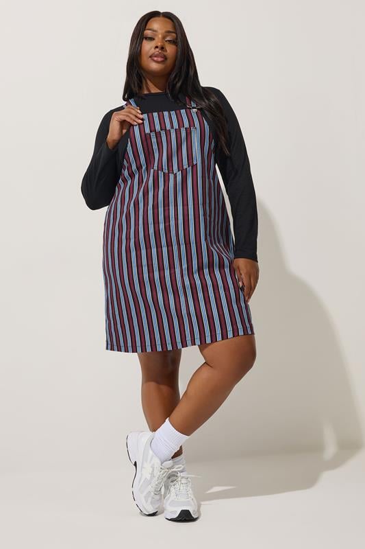 Evans LIMITED COLLECTION Curve Navy Blue Denim Stripe Pinafore Dress