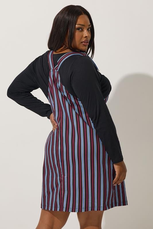 Evans LIMITED COLLECTION Curve Navy Blue Denim Stripe Pinafore Dress