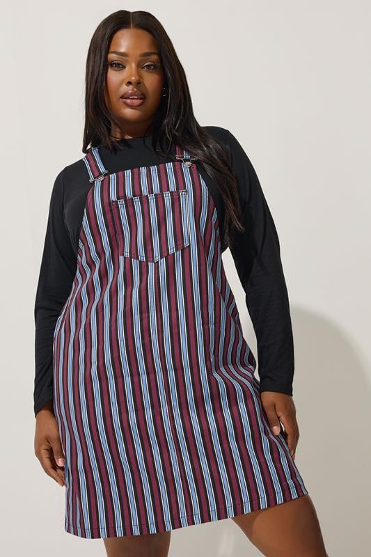 evans LIMITED COLLECTION Curve Navy Blue Denim Stripe Pinafore Dress