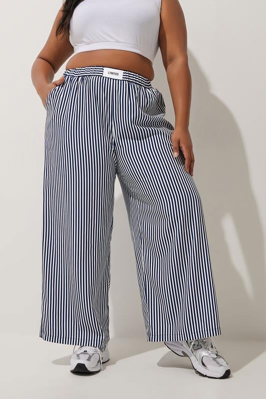 Evans LIMITED COLLECTION Curve Navy Blue Stripe Boxer Waist Trousers