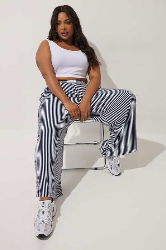evans LIMITED COLLECTION Curve Navy Blue Stripe Boxer Waist Trousers