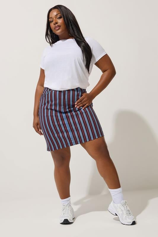 Evans LIMITED COLLECTION Curve Navy Blue Stripe Denim Mini Skirt