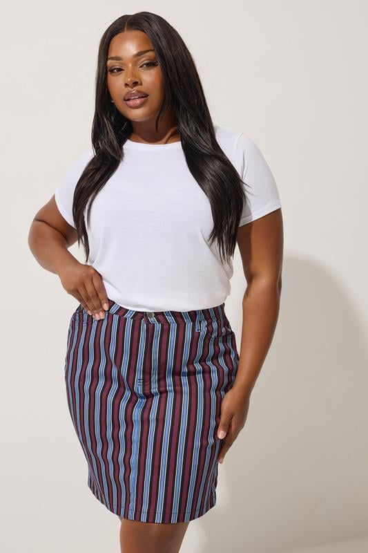 evans LIMITED COLLECTION Curve Navy Blue Stripe Denim Mini Skirt