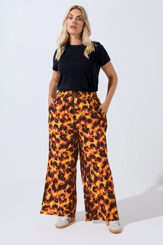 evans LIMITED COLLECTION Curve Orange Tortoise Shell Wide Leg Trousers