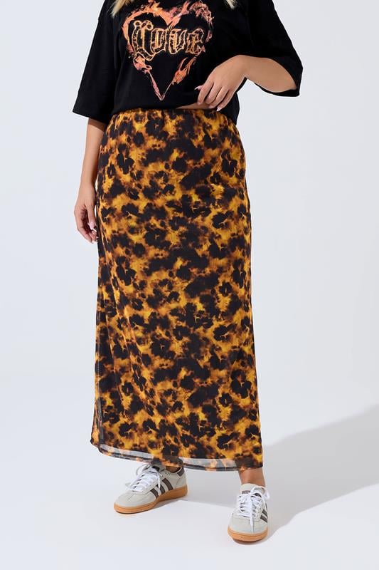 Evans LIMITED COLLECTION Curve Orange Tortoiseshell Mesh Skirt