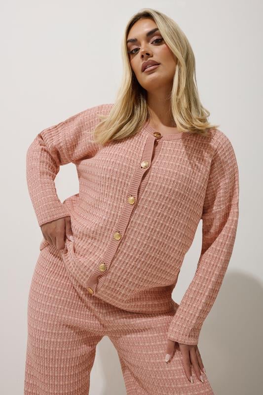 Evans LIMITED COLLECTION Curve Pink Boucle Cardigan