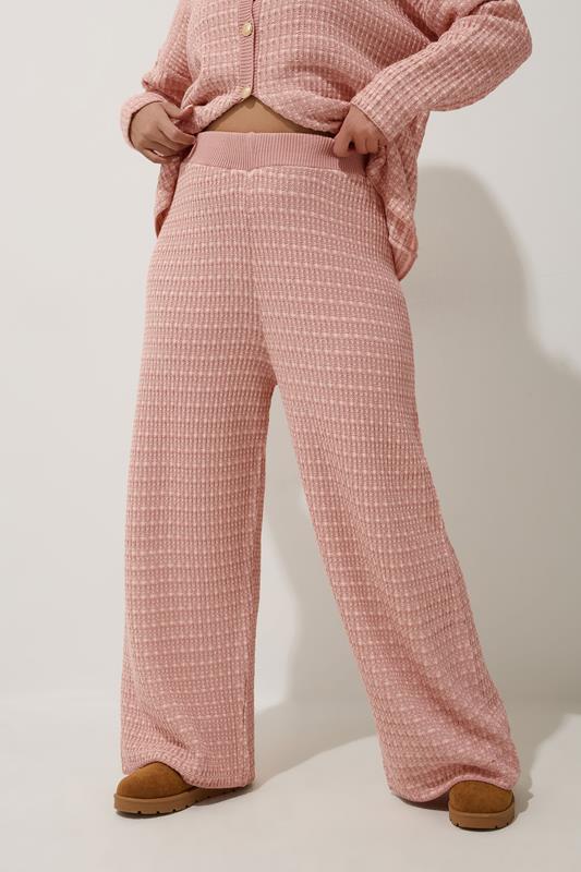 Evans LIMITED COLLECTION Curve Pink Boucle Wide Leg Trousers