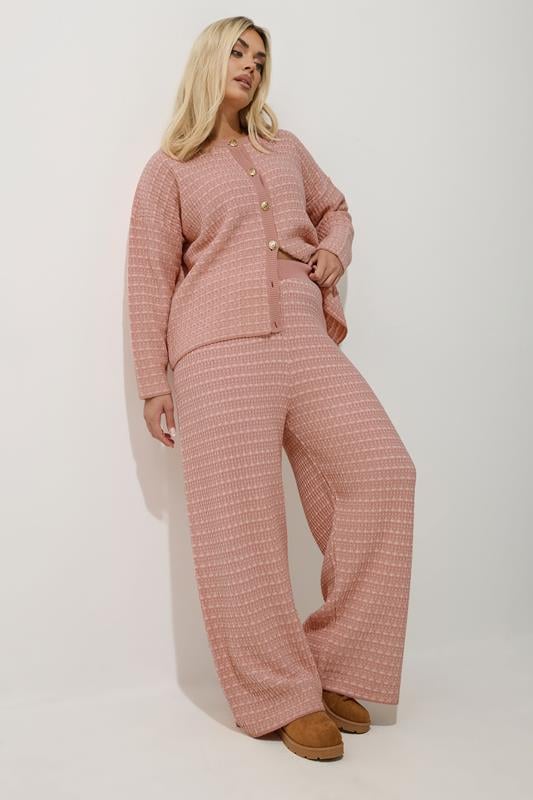 evans LIMITED COLLECTION Curve Pink Boucle Wide Leg Trousers