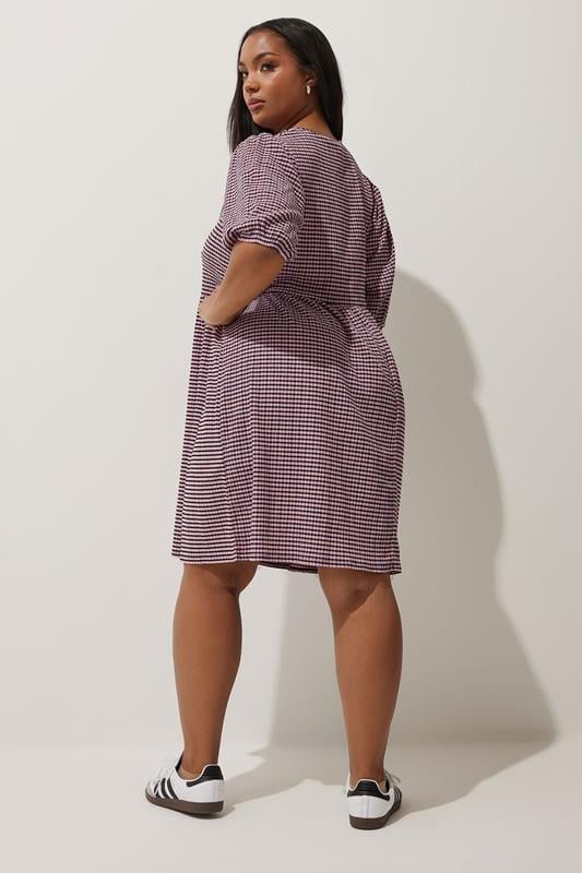 Evans LIMITED COLLECTION Curve Pink Gingham Textured Bow Front Mini Dress