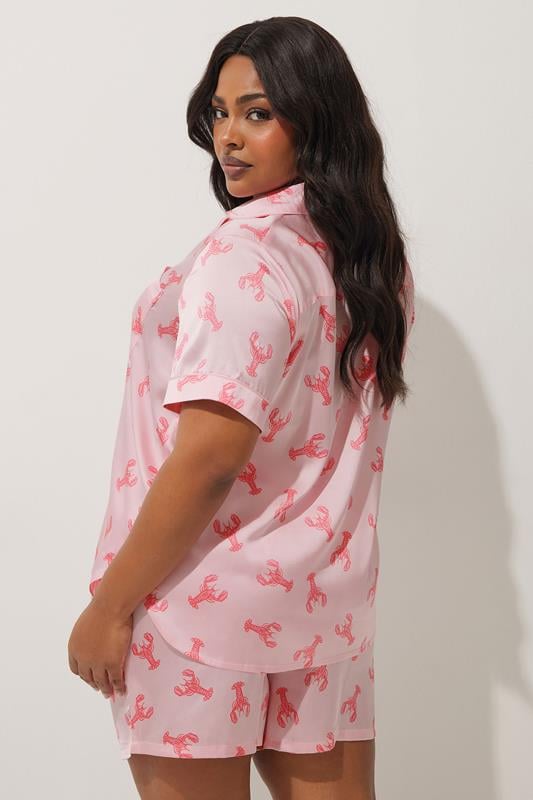 Evans LIMITED COLLECTION Curve Pink Lobster Print Satin Pyjama Set