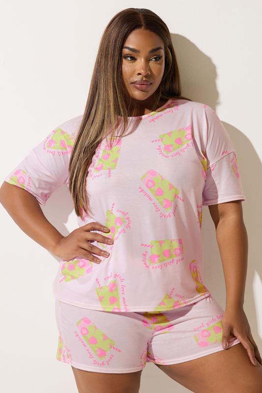 evans LIMITED COLLECTION Curve Pink Matcha Short Pyjama Set