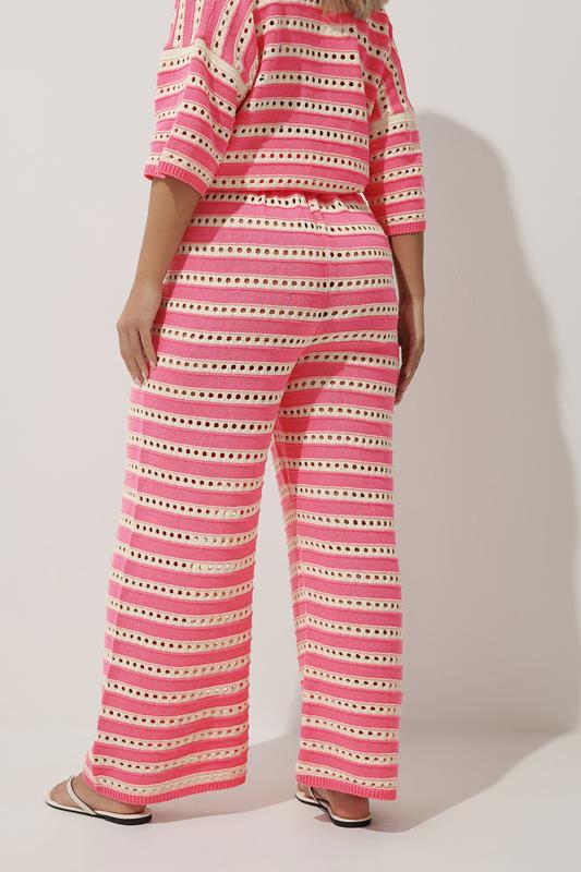 Evans LIMITED COLLECTION Curve Pink & White Stripe Crochet Wide Leg Trousers