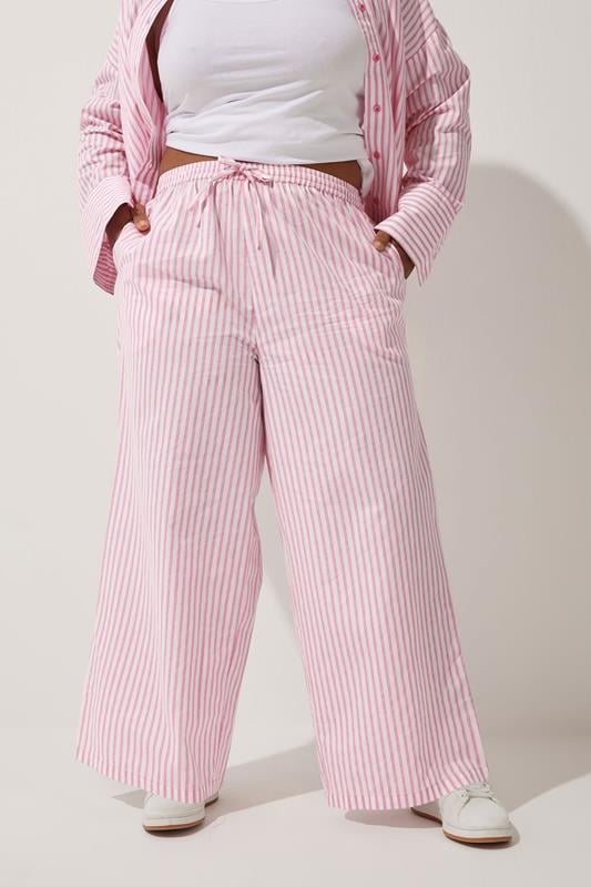 Evans LIMITED COLLECTION Curve Pink & White Stripe Wide Leg Trousers