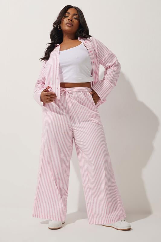 evans LIMITED COLLECTION Curve Pink & White Stripe Wide Leg Trousers