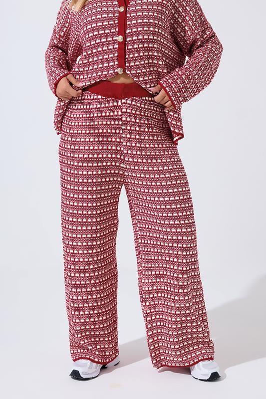 Evans LIMITED COLLECTION Curve Red Boucle Wide Leg Trousers