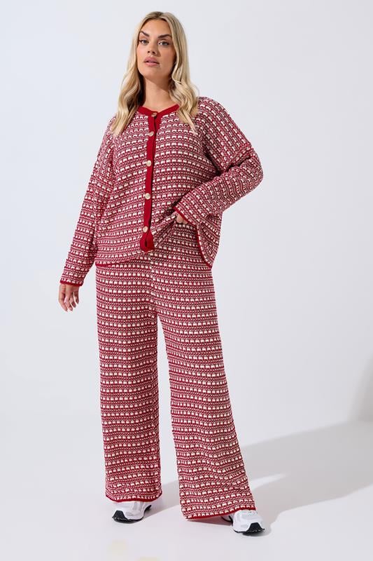 evans LIMITED COLLECTION Curve Red Boucle Wide Leg Trousers