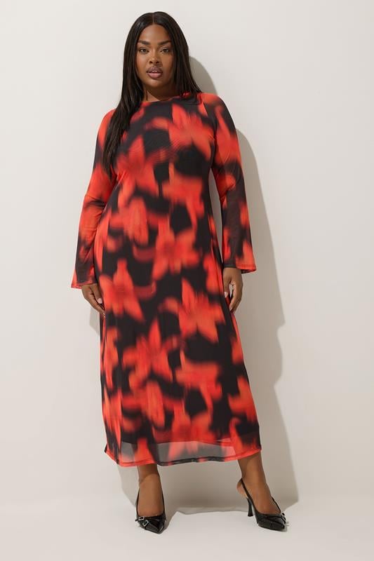 Evans LIMITED COLLECTION Curve Red Floral Mesh Midaxi Dress