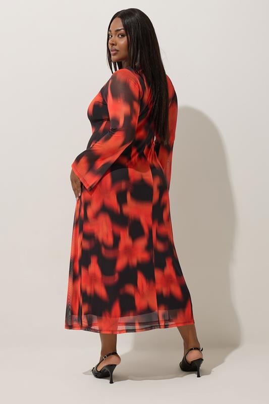 Evans LIMITED COLLECTION Curve Red Floral Mesh Midaxi Dress