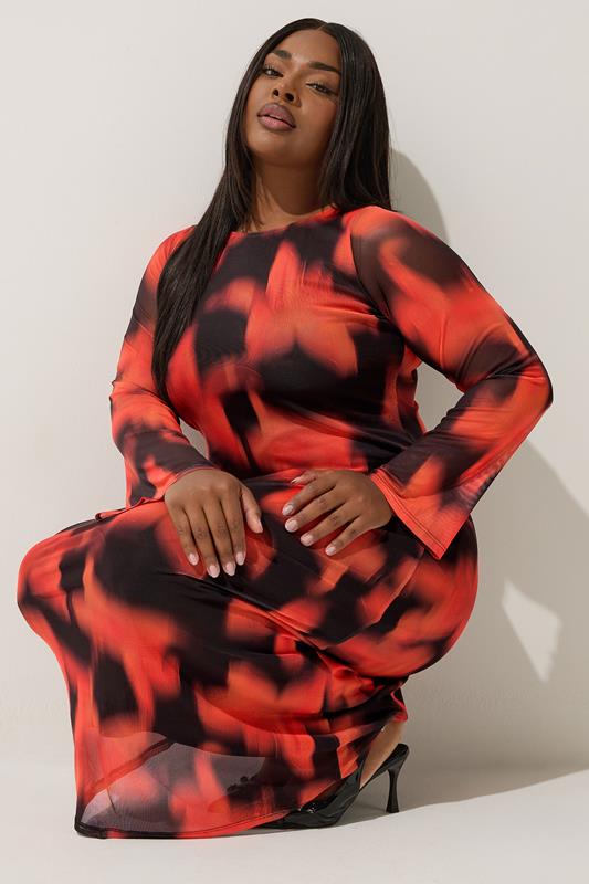 evans LIMITED COLLECTION Curve Red Floral Mesh Midaxi Dress