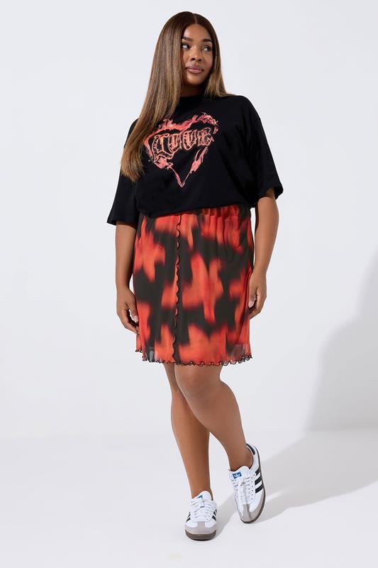 evans LIMITED COLLECTION Curve Red Floral Mesh Mini Skirt