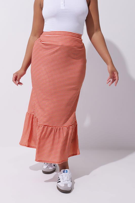 Evans LIMITED COLLECTION Curve Red Gingham Print Maxi Skirt