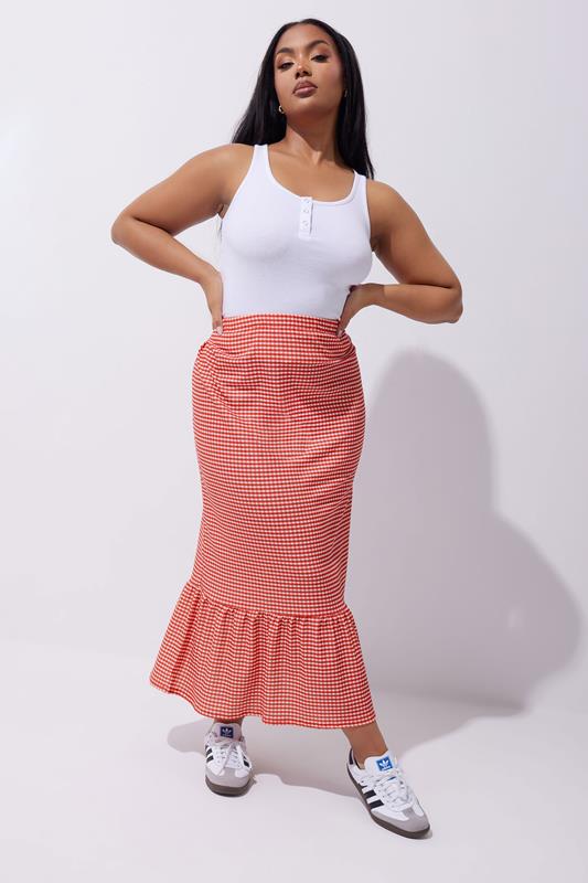 evans LIMITED COLLECTION Curve Red Gingham Print Maxi Skirt
