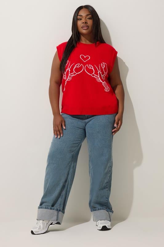 Evans LIMITED COLLECTION Curve Red Lobster Knitted Vest Top